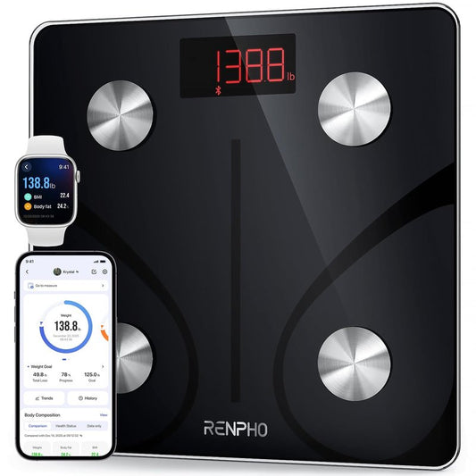 RENPHO Scale for Body Weight 500 lbs, Extra-High Capacity Smart Bathroom Scale with Ultra Wide Platform 12 x 12 inches, Body Fat Scale with Large LED Display, Health Monitor Sync App, Elis 1 L