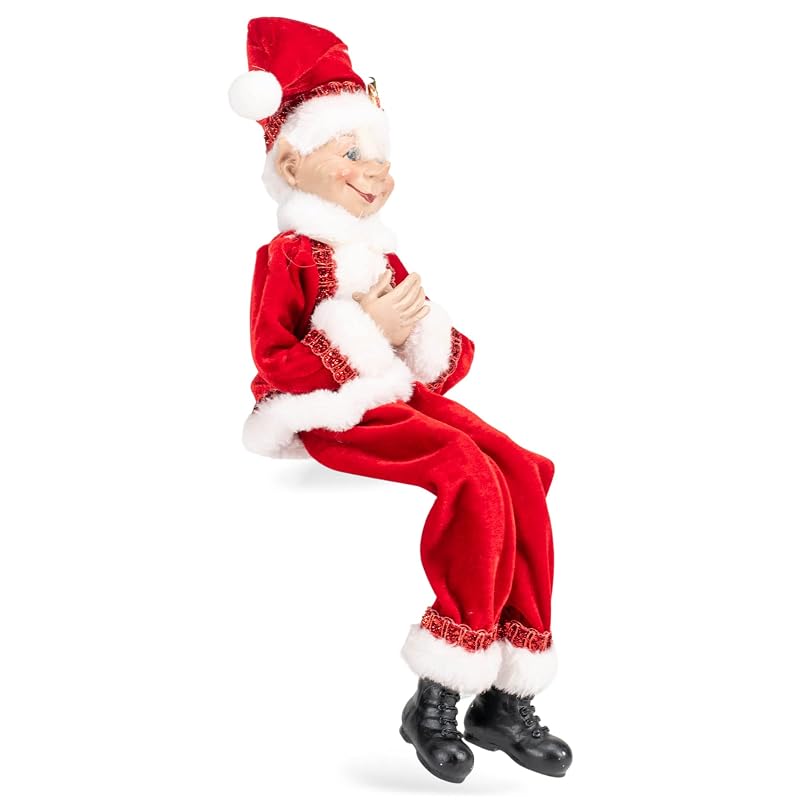 Posable Elf Christmas Figurine 16" – Santa Velvet Red Plush