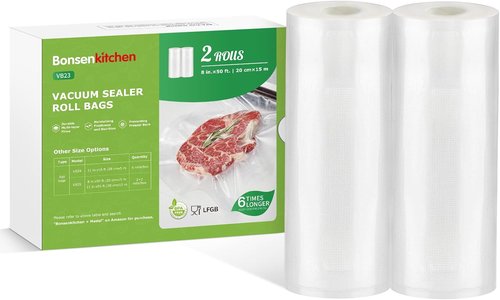 Bonsenkitchen Vacuum Sealer Bags - Durable 8" x 50 ft Rolls | BPA-Free Heavy Duty Food Storage & Sous Vide