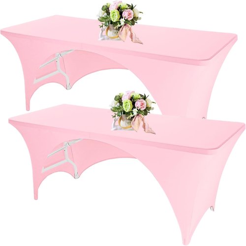 Fivenl Spandex Rectangle Tablecloths - 72 x 30 Inch Pink Stretch Fitted Covers for 6FT Tables | Washable for Parties & Events