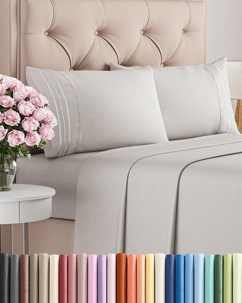 King Size 4 Piece Sheet Set | Comfy Cooling Bed Sheets - Hotel Luxury Bedding - Deep Pockets, Soft & Wrinkle-Free - Oeko-Tex Certified - French Grey