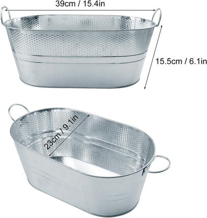 2 PCS 15.3 x 9 x 6 inches Silver Metal Galvanized Tub with Handles, 3 Gallon Galvanized Beverage Tubs for Parties, Large Metal Drink Ice Buckets for Beer, Wine, Cocktails & Outdoor Events