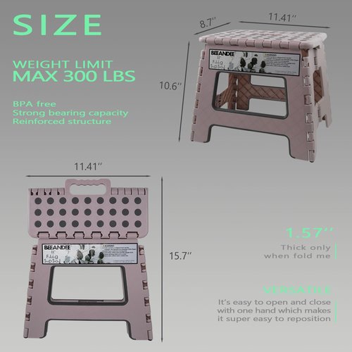 Foldable Step Stool Sturdy Safe Enough - Holds up to 300 Lb - 11 inch Footstool for Adults or Kids, Folding Ladder Storage/Opens Easy, for Kitchen,Toilet,Camping (Dusty Pink Puple)…