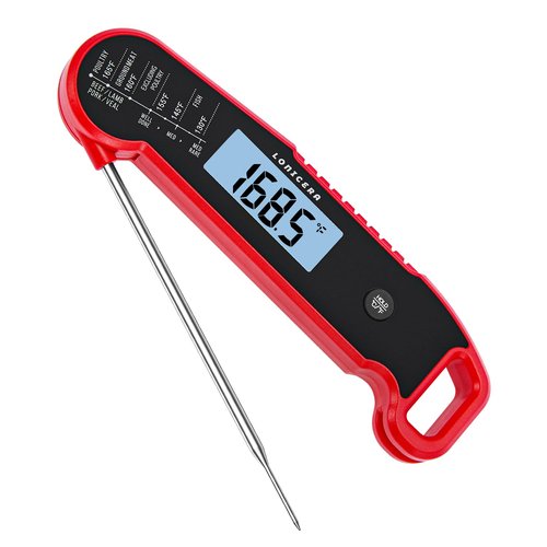 Lonicera Digital Meat Thermometer - Instant Read in 1 Sec | ±0.9℉ Accuracy, Waterproof, Auto-Rotating Display (Red)