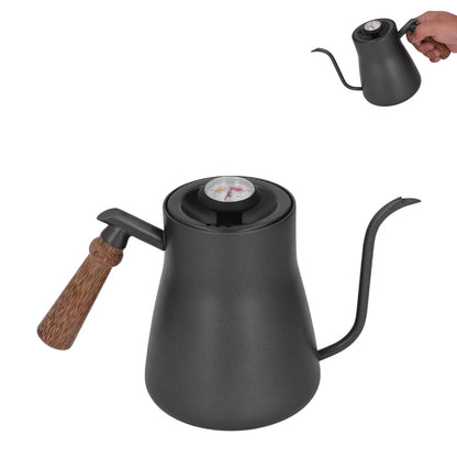 Pour over Coffee Kettle, Tea Kettle with Thermometer Stovetop Gooseneck Kettle Induction Stainless Steel Gooseneck Kettle Coffee Pot with Wood Handle 850ml