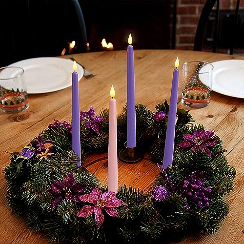 Homemory Flickering LED Advent Candles Set of 4 with Remote Timer - Purple & Pink