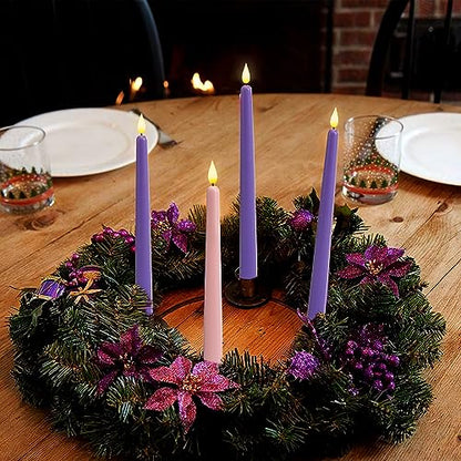 Homemory Flickering LED Advent Candles Set of 4 with Remote Timer - Purple & Pink