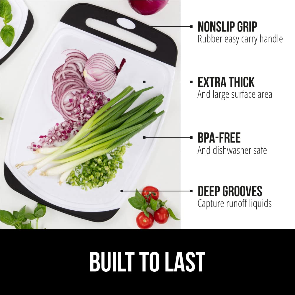 The Original Gorilla Grip Oversized 100% BPA Free Reversible Durable Kitchen Cutting Board Set of 3, Juice Grooves, Dishwasher Safe, Easy Grip Handle Border, Food Chopping Boards, Cooking, Gray