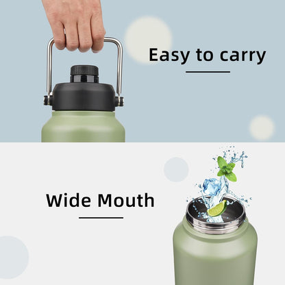 Skiennix 1 Gallon Insulated Water Bottle - Double Wall Vacuum Stainless Steel | Camp Green, 128 oz with Handle