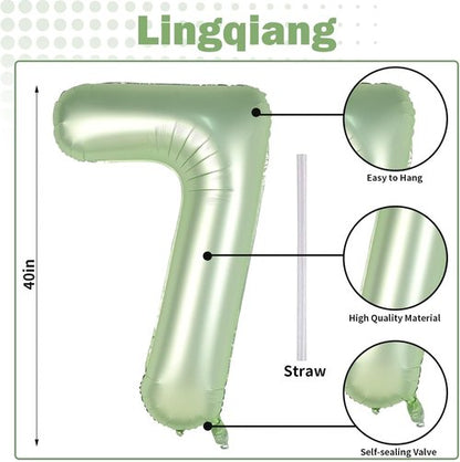 Lingqiang Sage Green Number Balloons - 40 Inch Olive Green Foil 7 & 0 | Self-Inflating 70th Birthday Decor