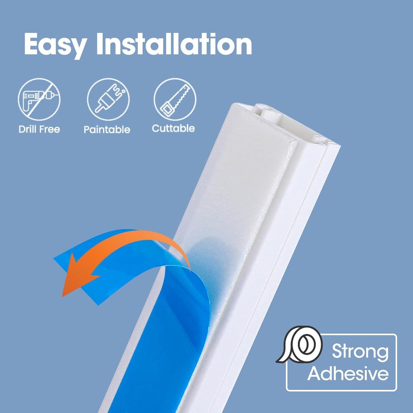 YesBes Cord Hider Kit - 116in Paintable Cable Raceway for Wall-Mounted TVs | White Wire Covers 0.96in x 0.57in