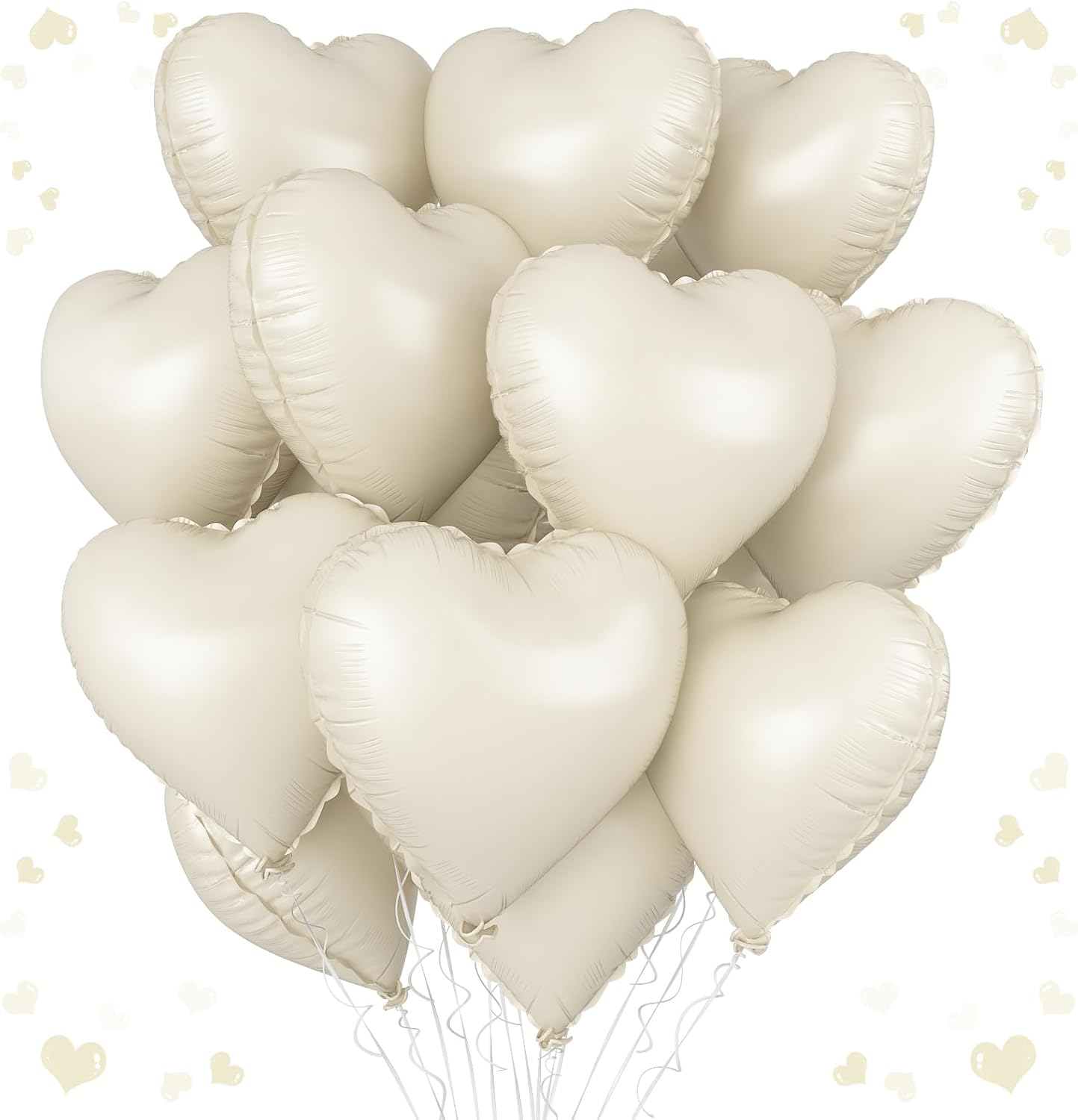 Skiennix Cream Heart Balloons - 18 Inch White Foil Heart Balloons | 12PCS Romantic Party Decor