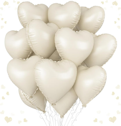 Skiennix Cream Heart Balloons - 18 Inch White Foil Heart Balloons | 12PCS Romantic Party Decor