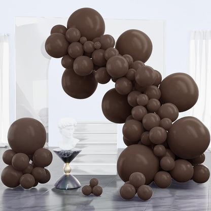 PartyWoo Dark Brown Balloons - 100pcs Boho Coffee Neutral Fall Arch Kit | 5-18 Inch Sizes for Events