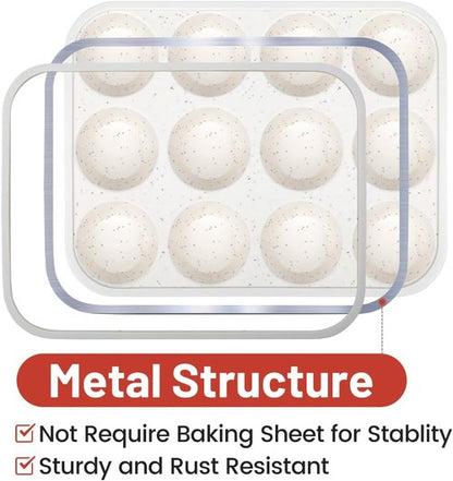 CAKETIME Silicone Muffin Pan - Nonstick 12-Cup Design with Metal Reinforced Frame | Easy to Move