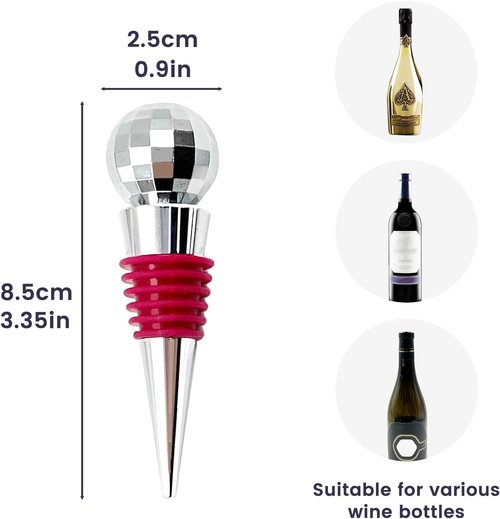 Daily Treasures 2 Pcs Disco Wine Bottle Corks,Reusable Wine Bottle Stopper with disco mirror ball,Silicone Stopper Saver Sealer,Keeping Wine Fresh,for Wine Champagne Prosecco Beer Spirits Collection