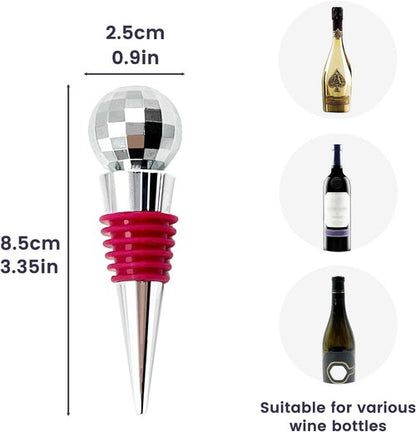 Daily Treasures 2 Pcs Disco Wine Bottle Corks,Reusable Wine Bottle Stopper with disco mirror ball,Silicone Stopper Saver Sealer,Keeping Wine Fresh,for Wine Champagne Prosecco Beer Spirits Collection