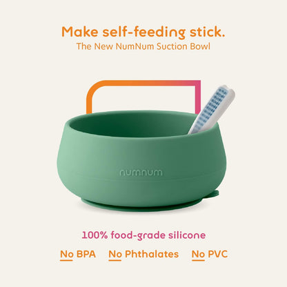 NumNum Baby Bowl & GOOtensils Spoons - Suction Bowls for 4+ Months, Non-Slip, BPA-Free Silicone (Green/Blue)