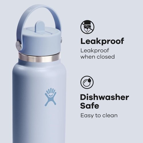 Hydro Flask Water Bottle - Insulated Stainless Steel with Wide Mouth Flex Straw Lid - 32 Oz Surf Blue