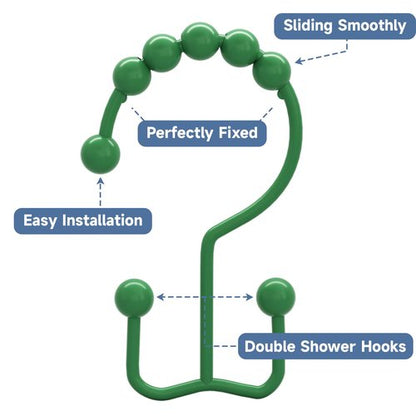 Titanker Shower Curtain Hooks Rings, Rust-Resistant Metal Double Glide Shower Hooks for Bathroom Shower Rods Curtains, Set of 12 Hooks - Emerald Green