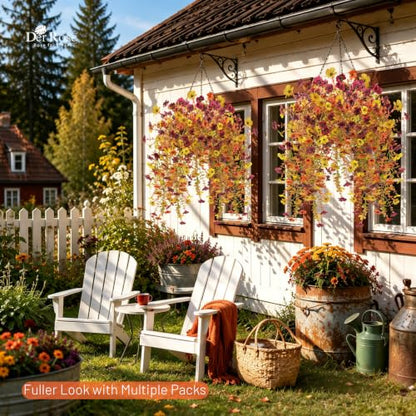 Artificial Mums for Outdoors - Full 16-Branch Fall Flower Bundles with Large Blooms - Yellow, Orange, Burgundy - Variation 2