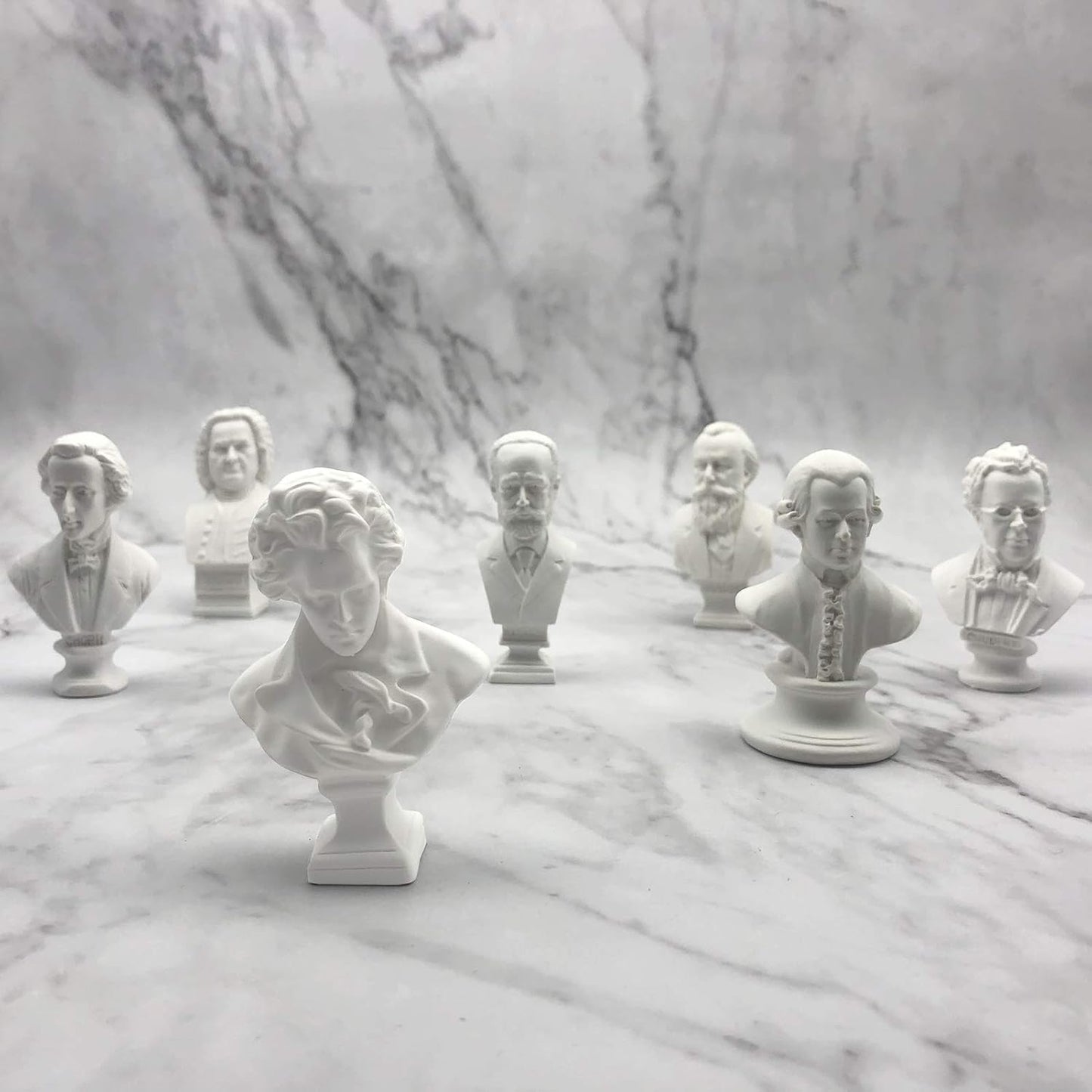 Skiennix Classic Mini 2.7” Greek Bust | Beethoven Sculpture - Home Décor Resin Figure Set (7 Pieces)