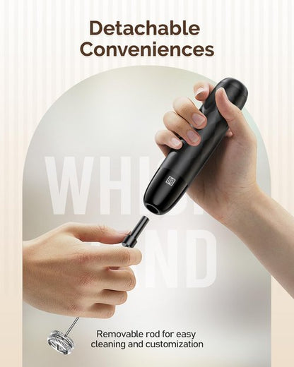 Maestri House Rechargeable Milk Frother - LunaFro Mini Handheld Electric Foam Maker | Detachable Stainless Steel Whisk for Lattes, Matcha, Cappuccino