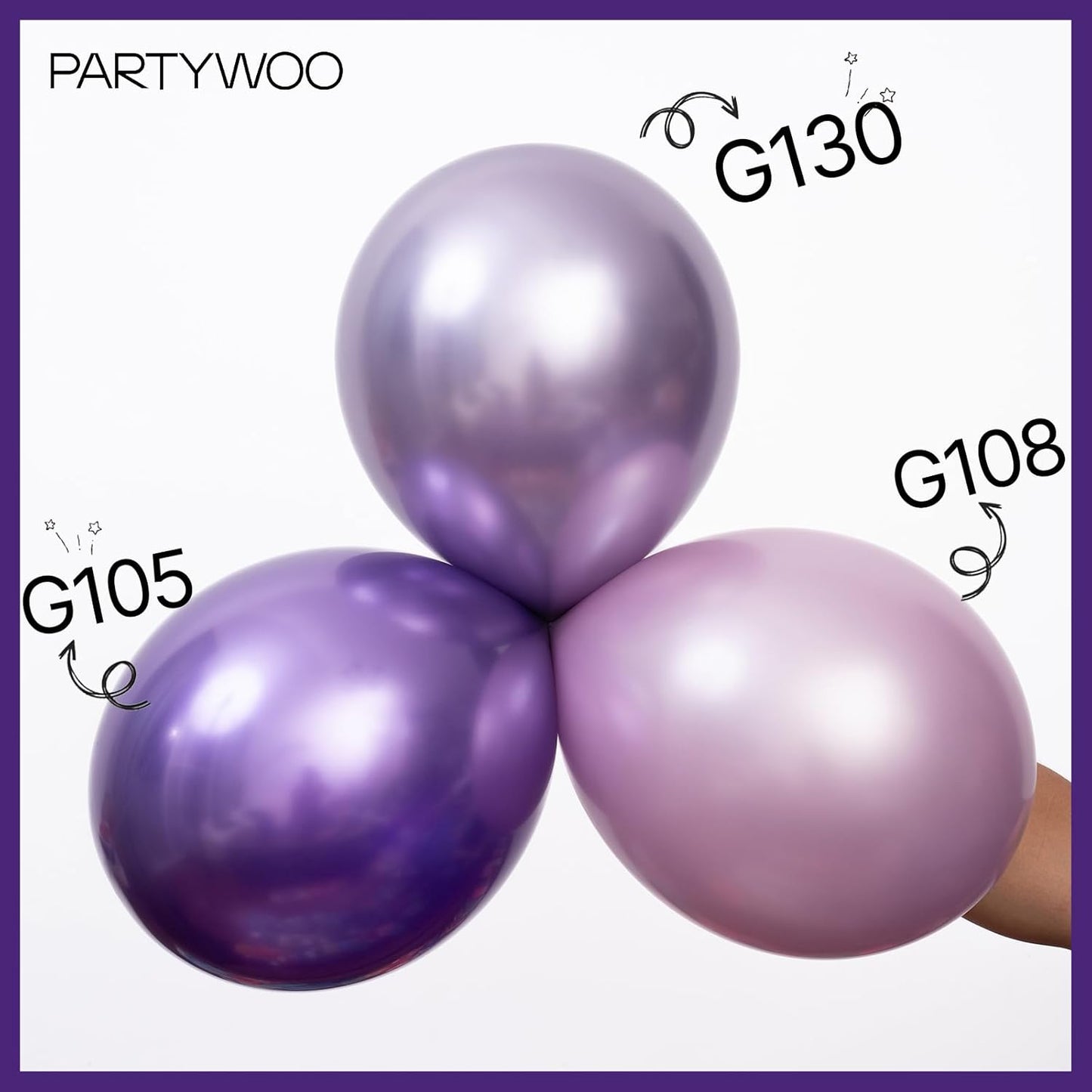 PartyWoo Metallic Purple Balloons - 100pcs Chrome Balloon Arch Kit for Graduation & Birthday Decor | 18", 12", 10", 5" Sizes