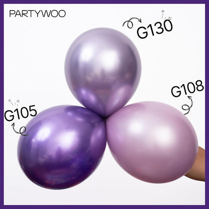 PartyWoo Metallic Purple Balloons - 100pcs Chrome Balloon Arch Kit for Graduation & Birthday Decor | 18", 12", 10", 5" Sizes