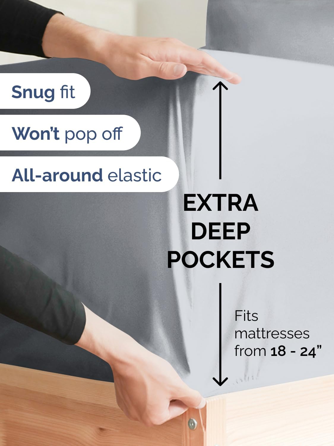Skiennix Extra Deep Twin Sheet Set - 4-Piece Breathable Cooling Bedding - Soft, Wrinkle-Free Steel Blue