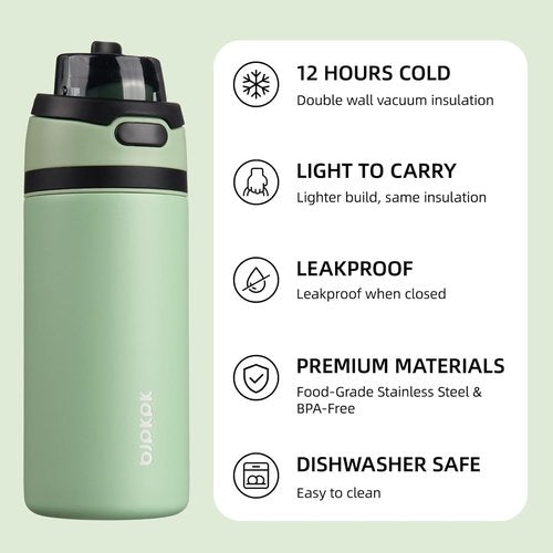 BJPKPK 17oz Insulated Water Bottle - BPA-Free Stainless Steel with Straw Lid & Carry Handle | Macaron Green