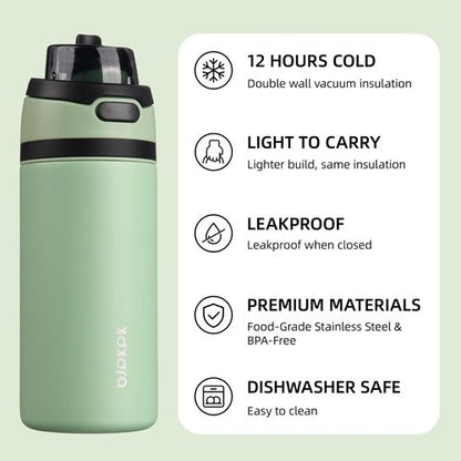 BJPKPK 17oz Insulated Water Bottle - BPA-Free Stainless Steel with Straw Lid & Carry Handle | Macaron Green