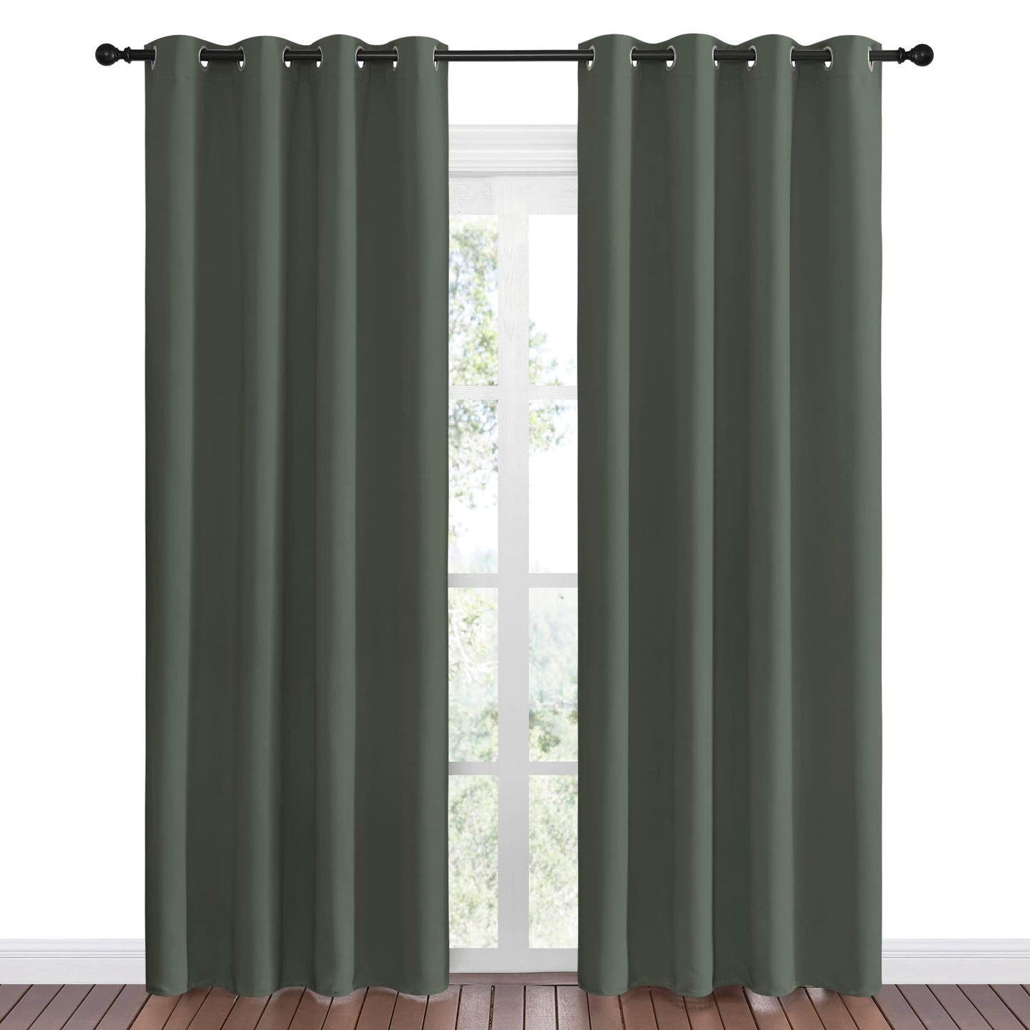 NICETOWN Dark Mallard Blackout Curtains Grommet - Home Decorations Thermal Insulated Solid Grommet Top Blackout Living Room Panels/Drapes for Gift (1 Pair, 55 x 86 inches)