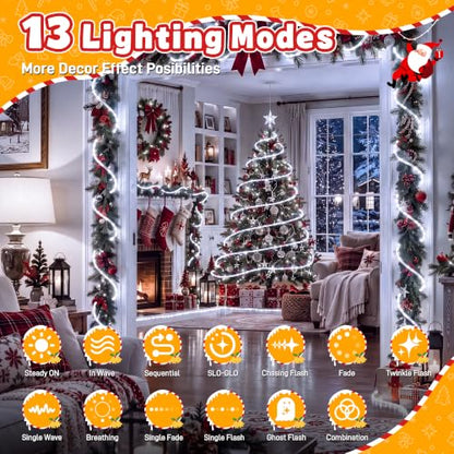 Ollny Christmas Rope Lights Outdoor 50 FT 300 LED Cool White with Remote & Modes