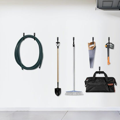 KURUI Large Metal Wall Hooks - 14-Piece Set for Organizing Tools, Coats & Bags | Black Indoor/Outdoor Storage