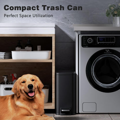 Regine Switzerland Slim Bathroom Trash Can - 1.6 Gallon Stainless Steel with Soft Close Lid & Removable Inner Bucket