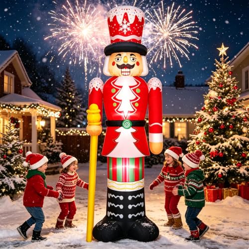 8FT Inflatable Christmas Nutcracker Decoration with LED Lights for Lawn Yard Holiday Festive