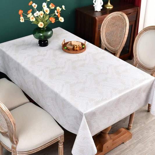 Zobesta Vinyl Tablecloths for Rectangle Tables, Heavy Duty Vinyl Tablecloth Vinyl Table Cover Table Cloth Rectangle Table for Kitchen and Outdoor (Beige Leaves, 55 x 102 Inch, 8-10 Seats)