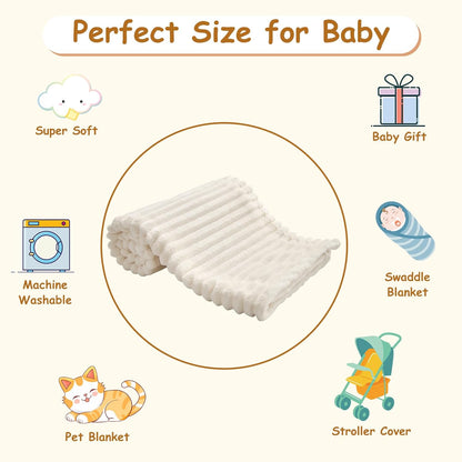Skiennix Soft Fleece Baby Blanket - Ultra Cozy & Lightweight | Reversible Stripes, 30x40 Inch, Cream
