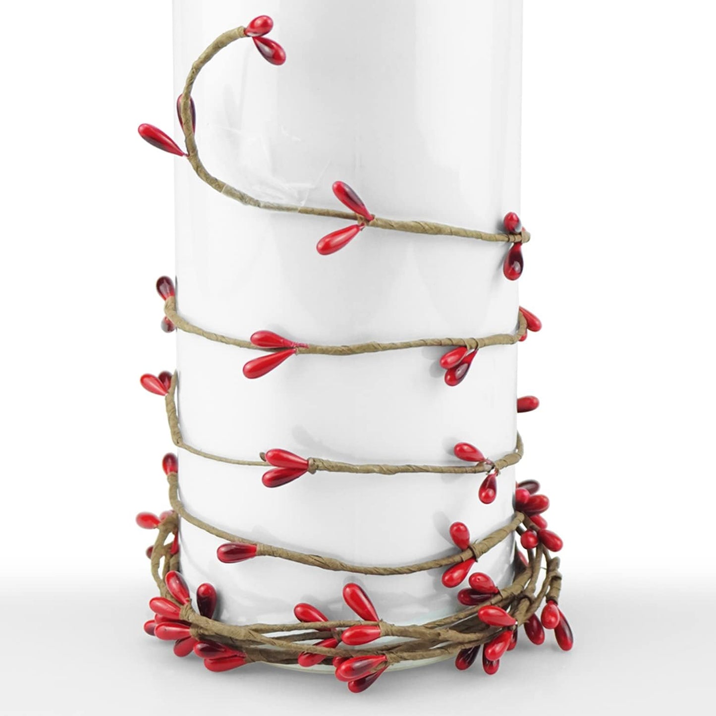 Saktopdeco Red Pip Berry Garland - Artificial Holiday Wreath with Holly Berries & Candle Rings