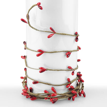 Saktopdeco Red Pip Berry Garland - Artificial Holiday Wreath with Holly Berries & Candle Rings