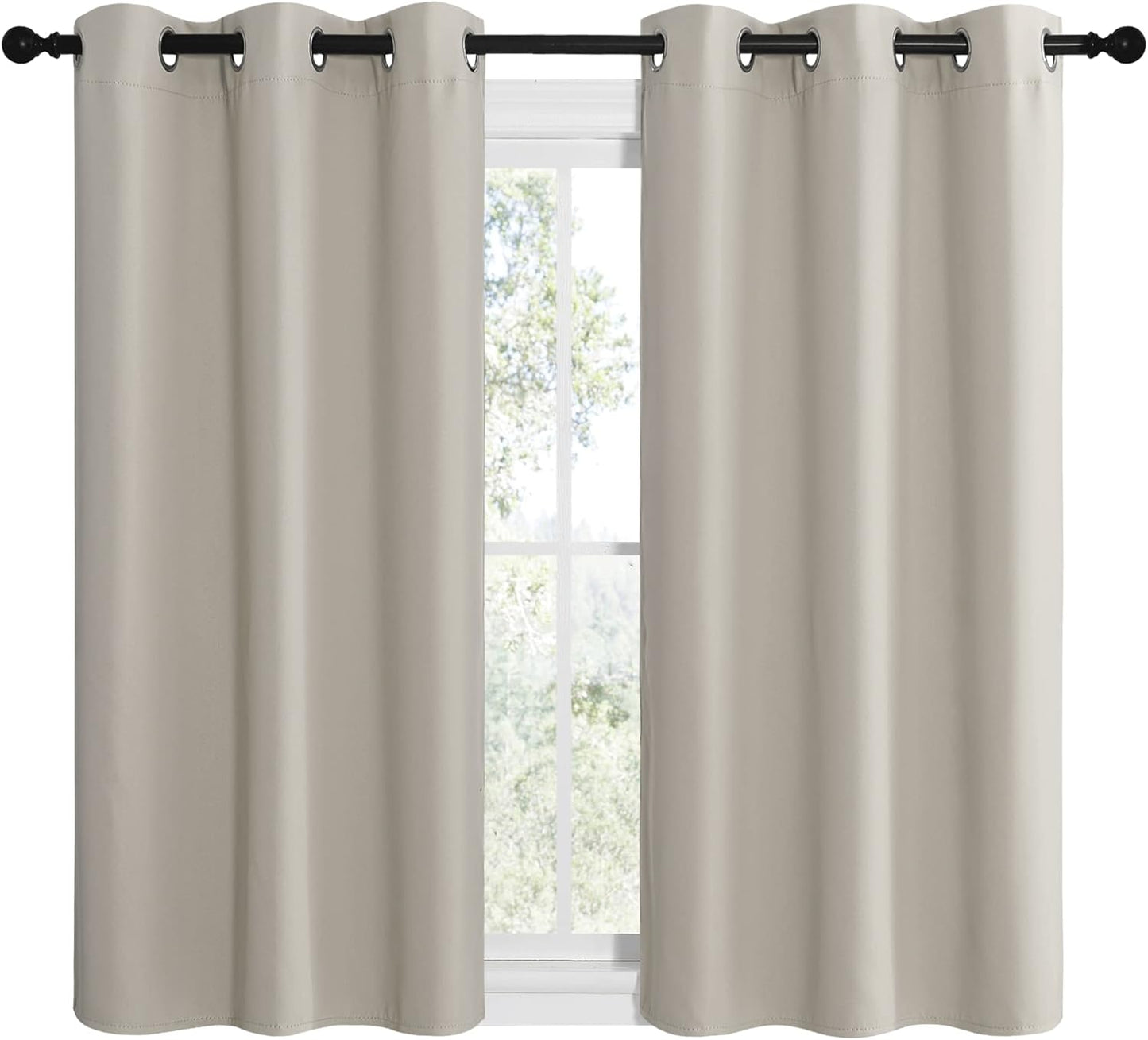NICETOWN Kitchen Curtains - Thermal Insulated Grommet Room Darkening Draperies | Natural, 2 Panels (W42 x L48)