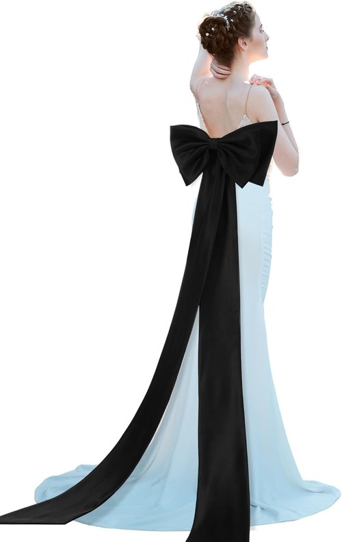 Chuarry Extra Long 67" Satin Big Bow Waist Sash Belt - Detachable Train for Bride's Formal Wedding Dress