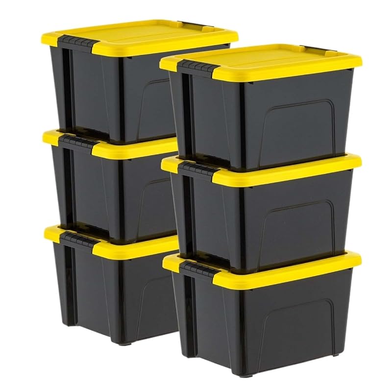 20 Quart Stackable Plastic Storage Totes with Latching Lids | Heavy Duty Organizers with Side Handles (6 Pack)