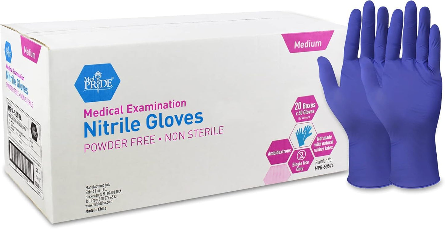 Med Pride Nitrile Medical Exam Gloves - Disposable, Powder & Latex-Free for Doctors & Nurses