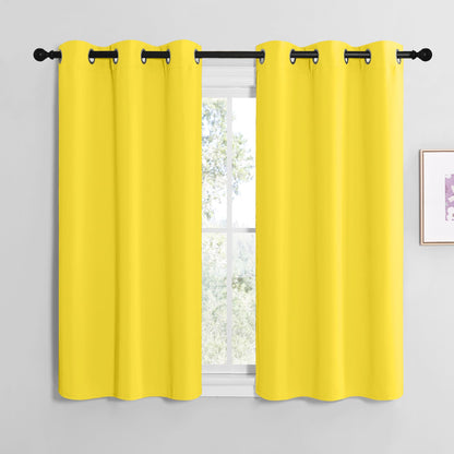 NICETOWN Bright Yellow Room Darkening Curtains for Kitchen, Window Treatment Thermal Insulated Solid Grommet Room Darkening Curtains/Drapes for Bedroom (Set of 2, 42 inches Wide by 48 inches Long)