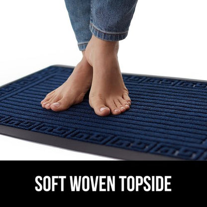 GORILLA GRIP 100% Waterproof All-Season WeatherMAX Doormat, 60x24, US Designed Natural Rubber, Stain and Fade Resistant, Low Profile Indoor Outdoor Door Mats, Easy Clean Patio Mat, Navy Greek Keys