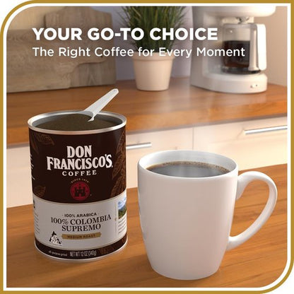 Don Francisco's 100% Colombia Supremo Ground Coffee - Rich, Aromatic Arabica Beans for a Delightful Morning Brew (12 oz Can)