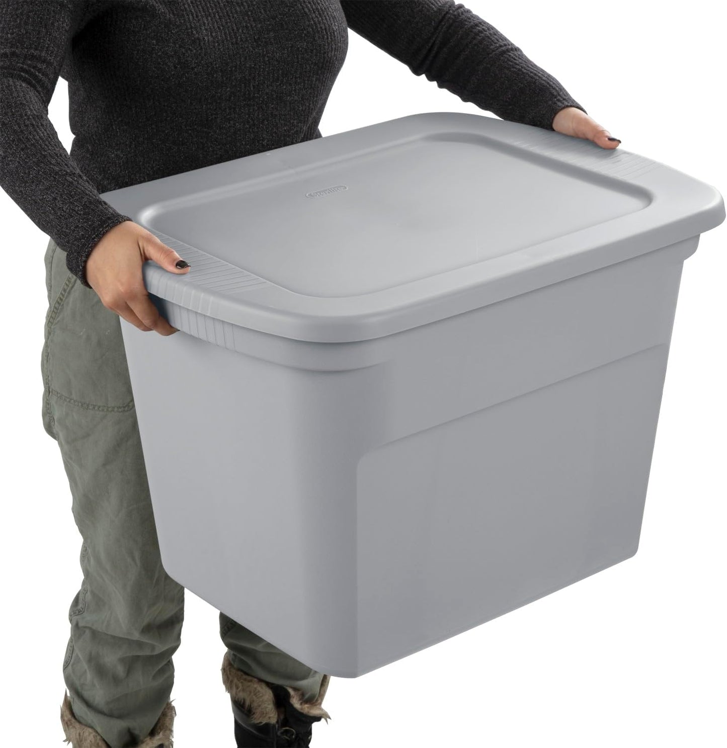 Sterilite 18 Gal Storage Tote - Stackable Plastic Bin with Lid for Organizing Clothes | Gray Base & Lid, 8-Pack