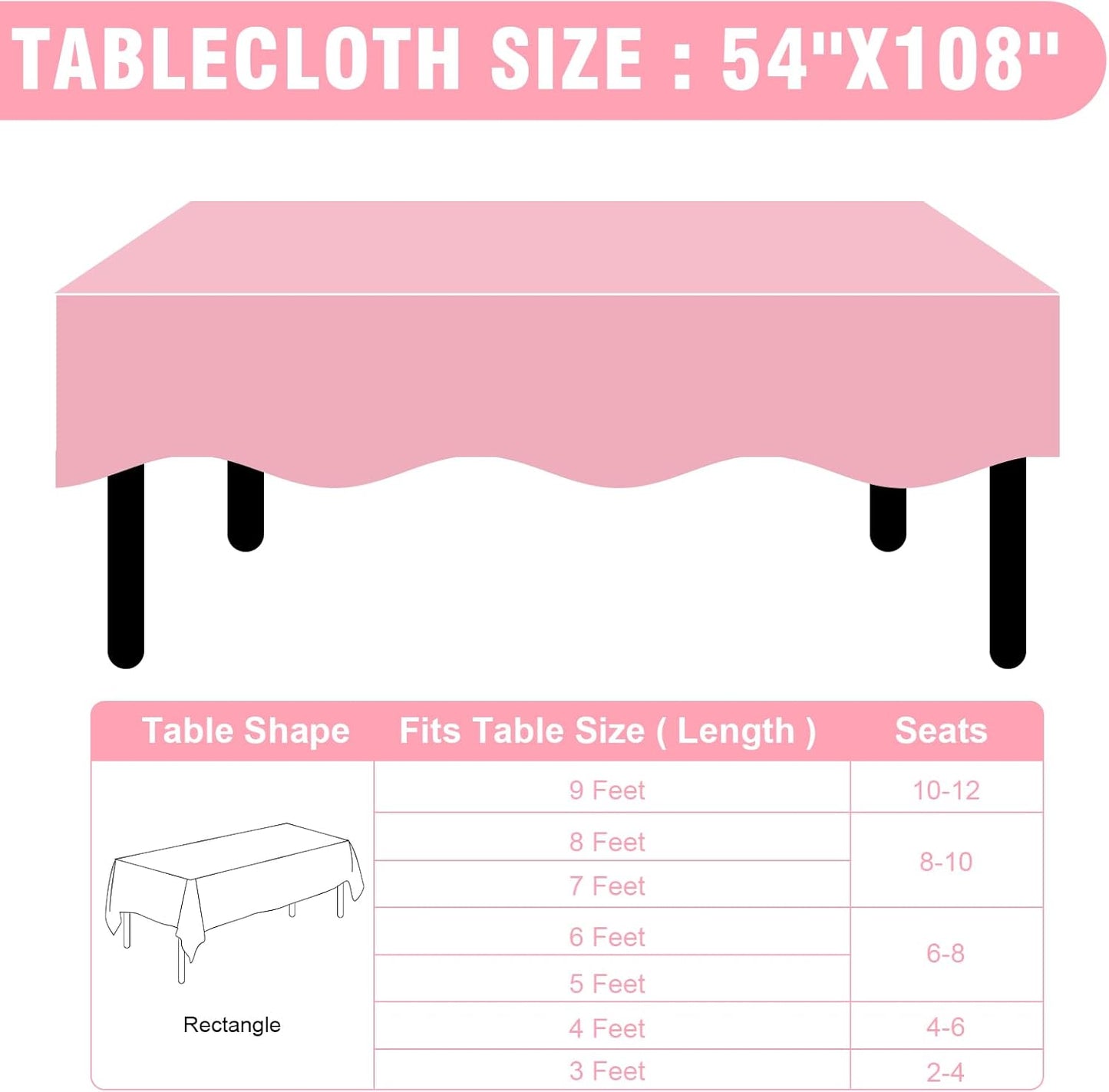 Pink Plastic Table Cloths by [Brand Name] - 20 Pack Disposable Table Covers for Rectangular Tables | 54 x 108 Inches